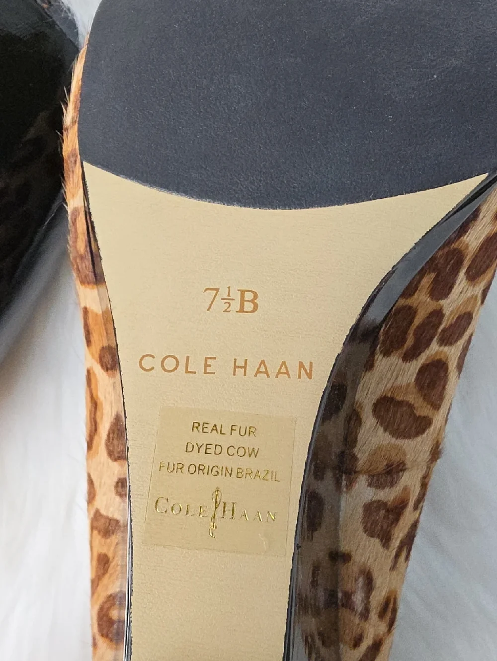 COLE HAAN Leopard‎ Animal Print Calf Hair Rounded Toe Patent Wedge Heels 7.5 NEW